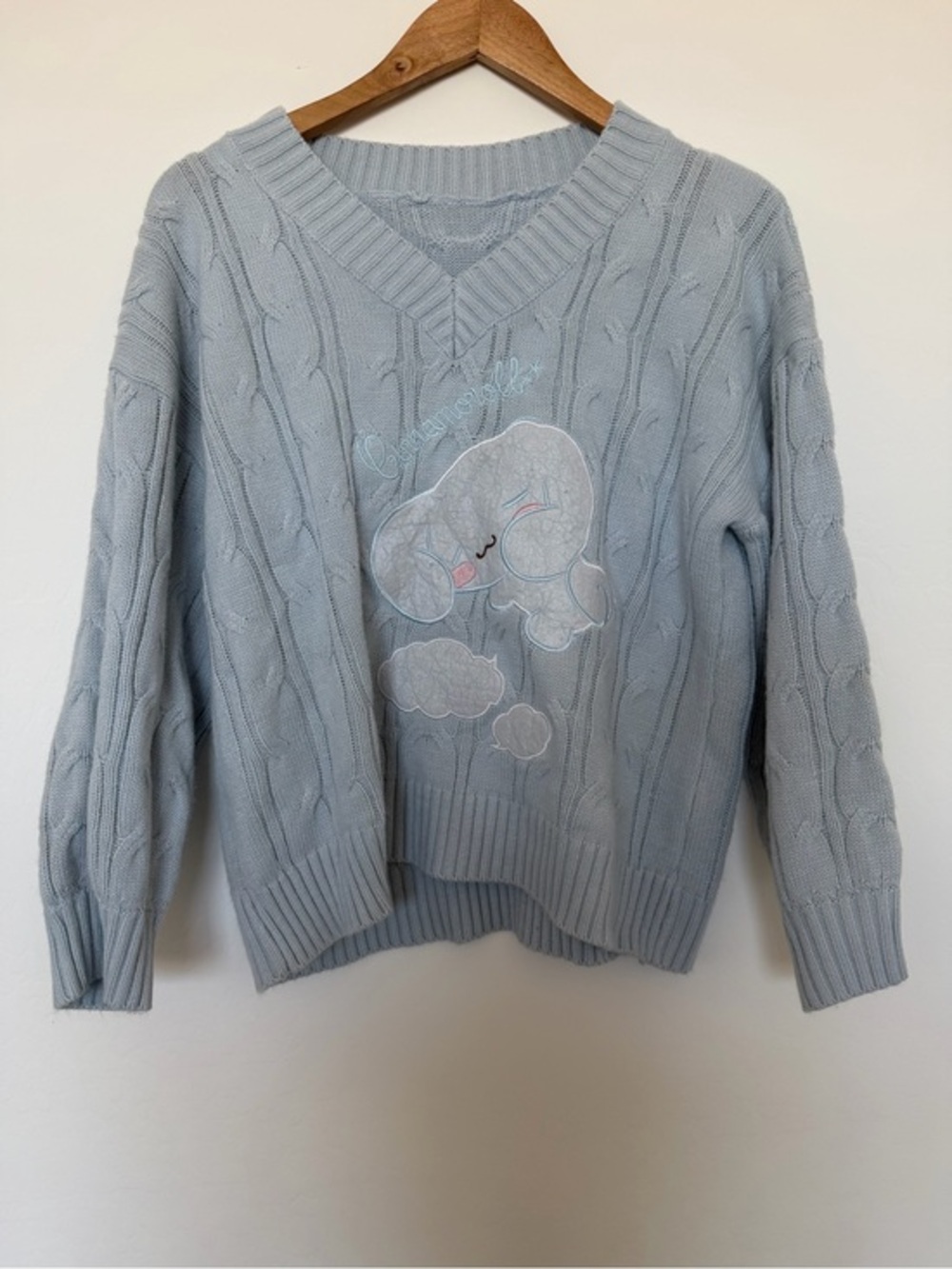 Light Blue Cable Knit Elephant Sweater